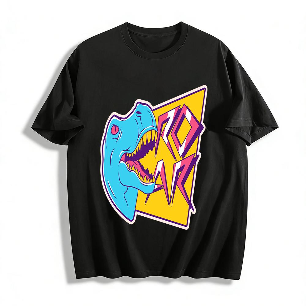 Roaring T-Rex Print Short Sleeve Unisex Retro Trendy Street Style Loose Casual Crew Neck T-Shirt Pure cotton T-shirt XXS