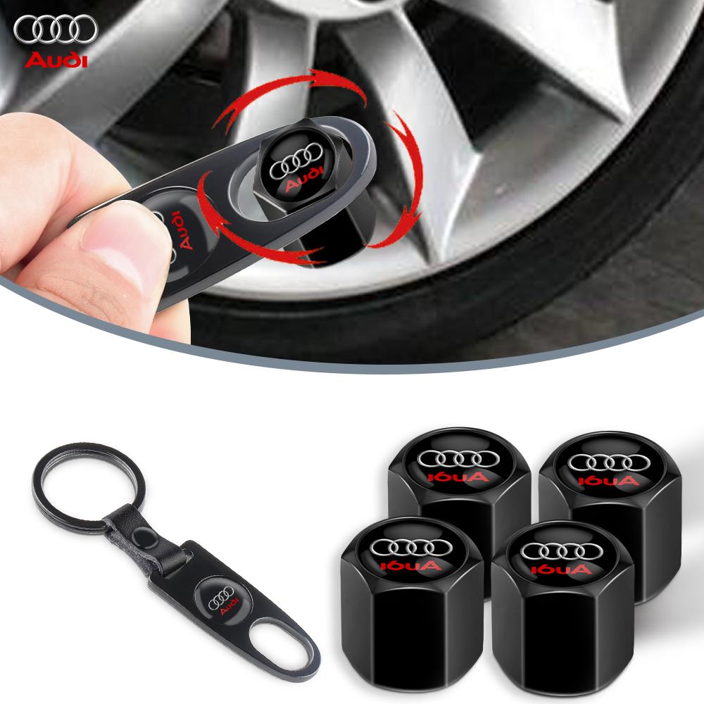 Anahtarlıklı 3D Metal Araba Jant Lastik Subap Kapakları Audi A3 8P S3 8V A4 B8 B6 B7 A6 C6 C5 C7 A5 Q3 Q5 Q7 TT İçin Lastik Subap Kapakları