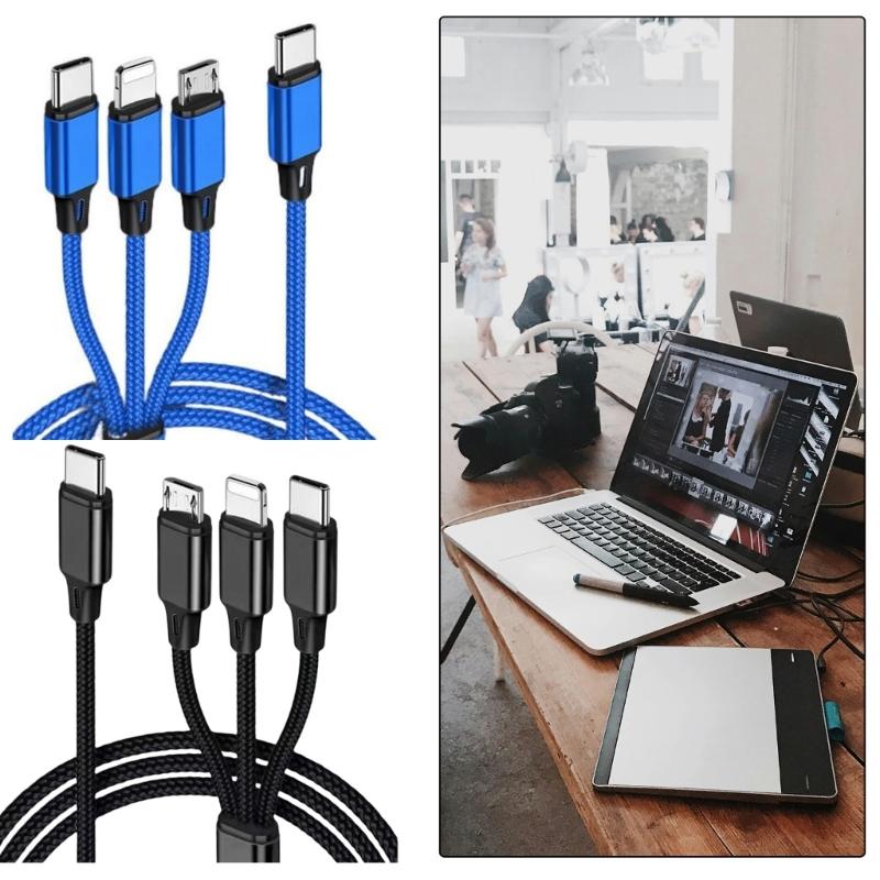 3 Port Braided USB C Charging Cable 4ft Fast Speed USB Cord Compatibles Remote Headphones Multiple Devices