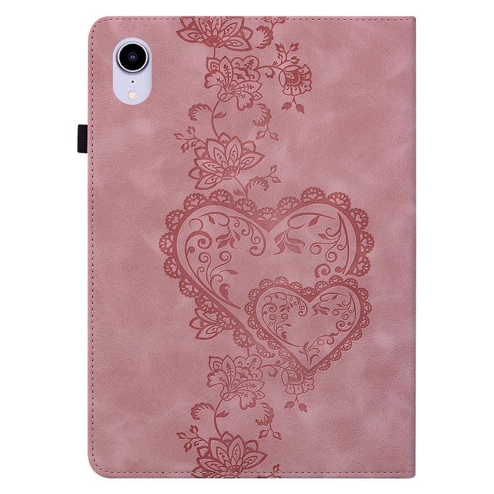 For iPad Mini (2024)/(2021) Leather Case Heart Imprint Foldable Stand Card Slot Stylus Holder Tablet Cover
