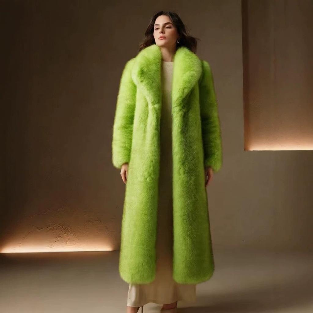 Thickened warm imitation fox fur long loose coat high-end jacket fashionable winter women's clothing