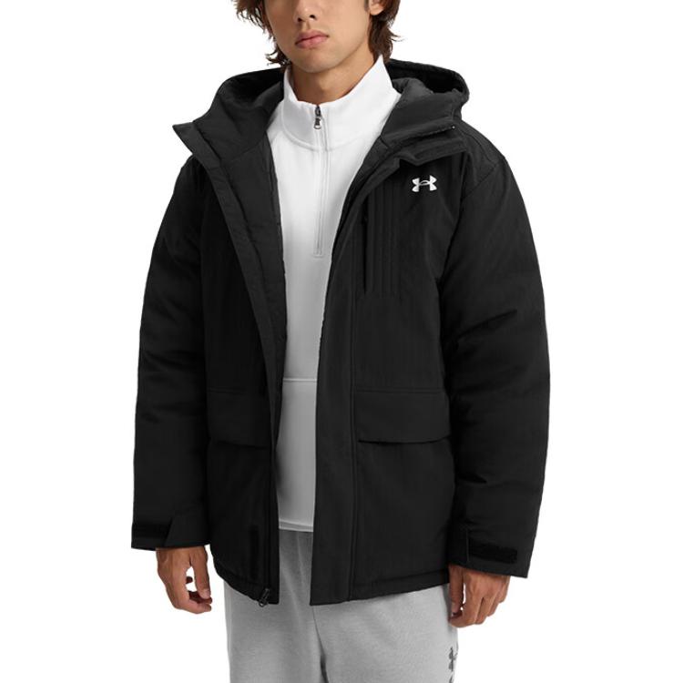 Under Armour UA Urban Down Hooded Casual Warm Short Jacket Men Jacket Black 6001974-001