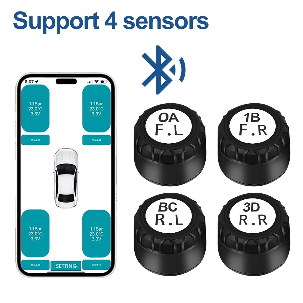 Sistema di Monitoraggio della Pressione degli Pneumatici per Moto Bluetooth 5.0 TPMS Impermeabile con 2/4 Sensori Esterni per Android/IOS