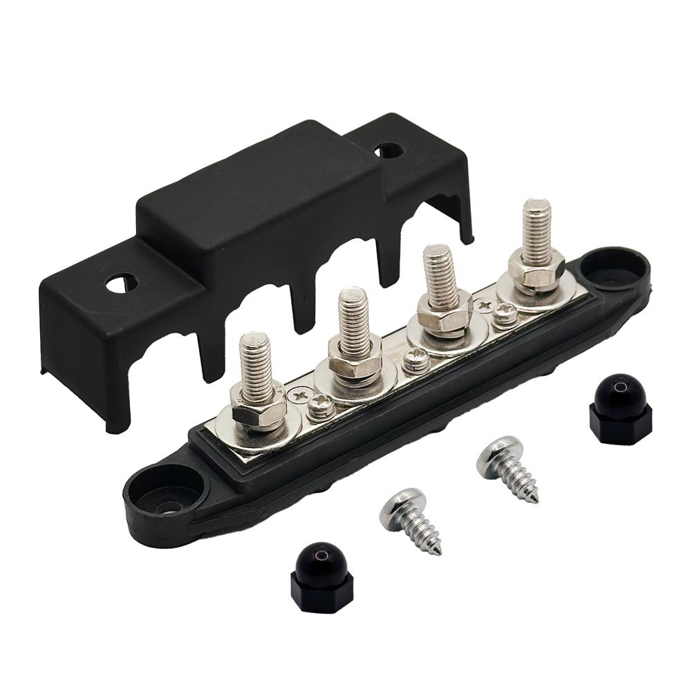 DC 12V-48V 250A RV Yacht Båt Samlingsskena Terminal Batteri Strömfördelningsblock Med Lock M8 Skruv 4 för Bil Husbil Lastbil