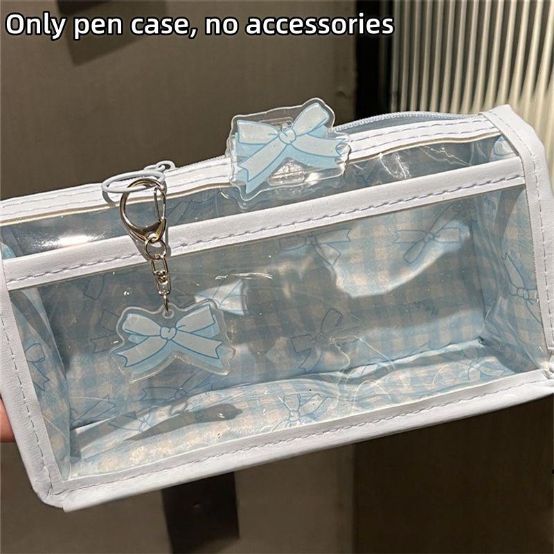 Sweet Bow Zipper Transparent Pencil Case Box Student Stationery Storage Bag Large Capacity Makeup Bag Cartoon Zipper Pen Bag