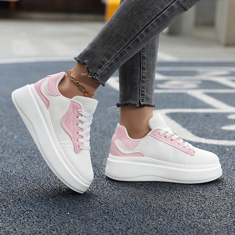 Fashion Fashion Women Vulcanize Platform Casual Sneakers Feamle Flats Leather Breathable Running Walking Shoes Chunky Sports Tennis Shoe