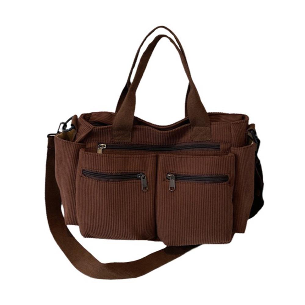 

Casual Style Corduroy Messenger Bag Simple Tote Girl s Accessory Multi-pocket Bag Large Capacity Zipper Bag Daily Use кофейный