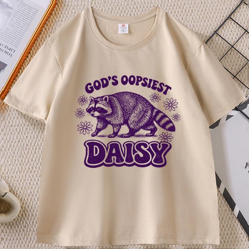 Funny Raccoon TShirt Gods Oopsiest Daisy Cottagecore Tee Vintage Animal Short Sleeve Round Neck Printed T Shirt Unisex