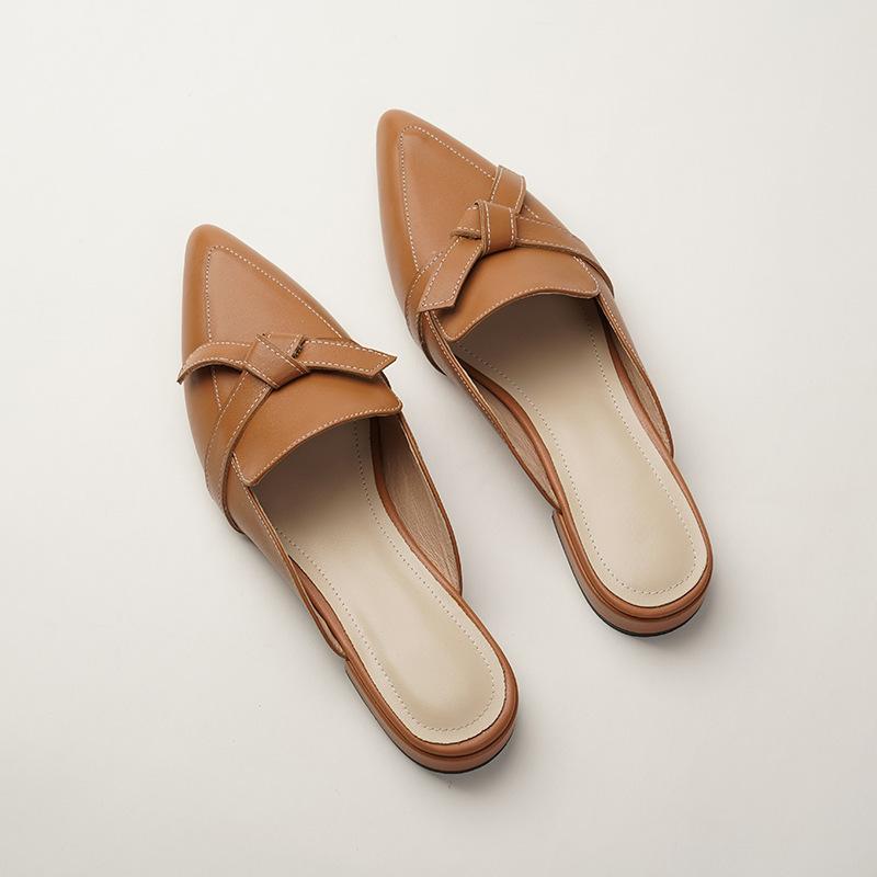 

2025 лето новая сумка голова острая полушлепанцы женская обувь мюли обувь плоская низкий каблук полуподнос сандалии 35 темно-коричневого