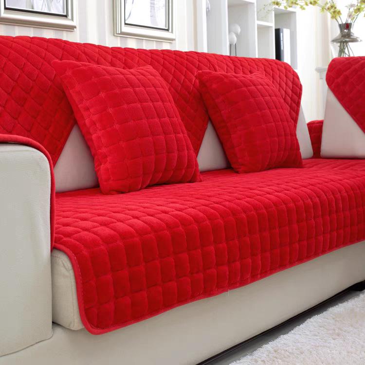 Thickened Plush Sofa Cushion Non-Slip Flannel Cover for Autumn and Winter