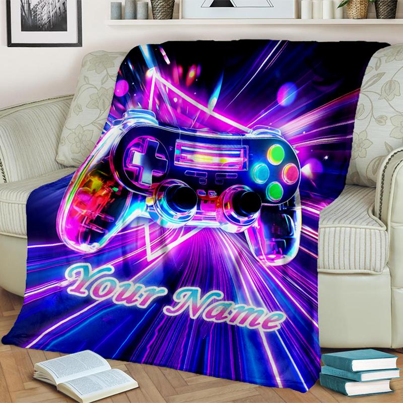 1PC Custom Name Neon Lights Flannel Blanket Versatile, All-season Throw Suitable for the Living Room, Bedroom, Camping, Travel, and Gift
