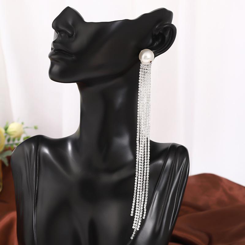Silver Tide Full Diamond Tassel Personalized Design Earrings Temperament Earrings Exquisite Trend