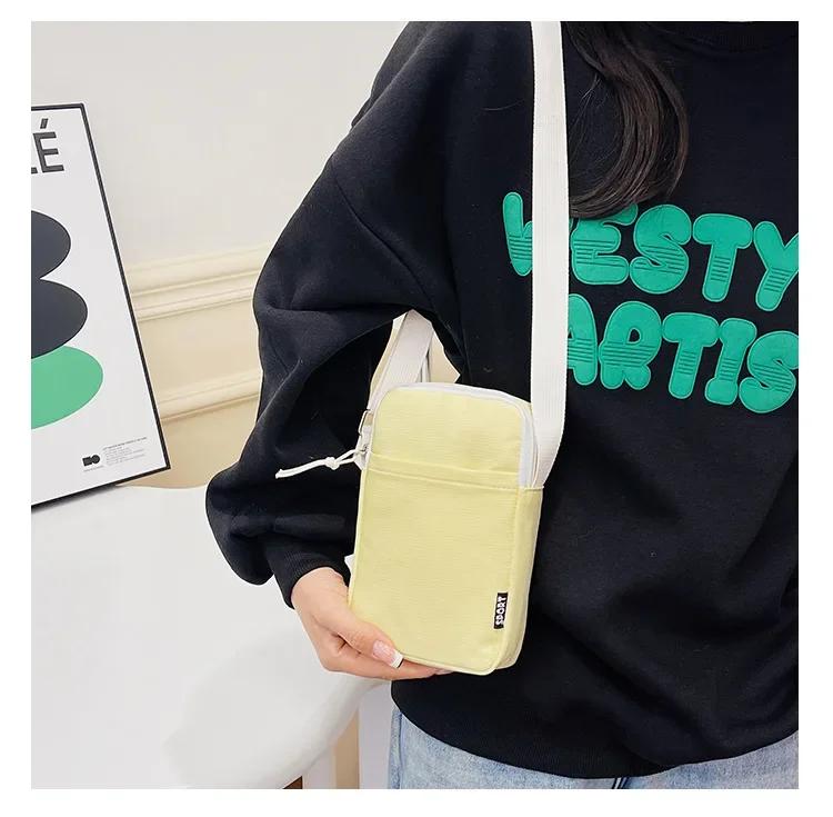 Canvas Mobile Phone Pouch Women Mini Crossbody Bag Single Shoulder Bag Vertical Key Mobile Phone Bag Portable Coin Purse Wallet