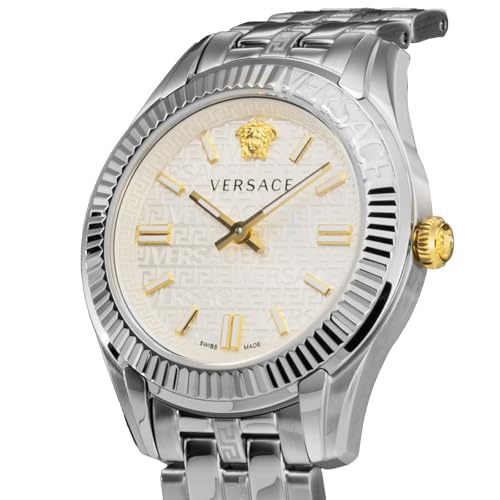 Versace Grecatime Watch, Silver Dial, Stainless Steel, Sapphire Crystal, Quartz Movement, Swiss Made, Men's, VE6C00323