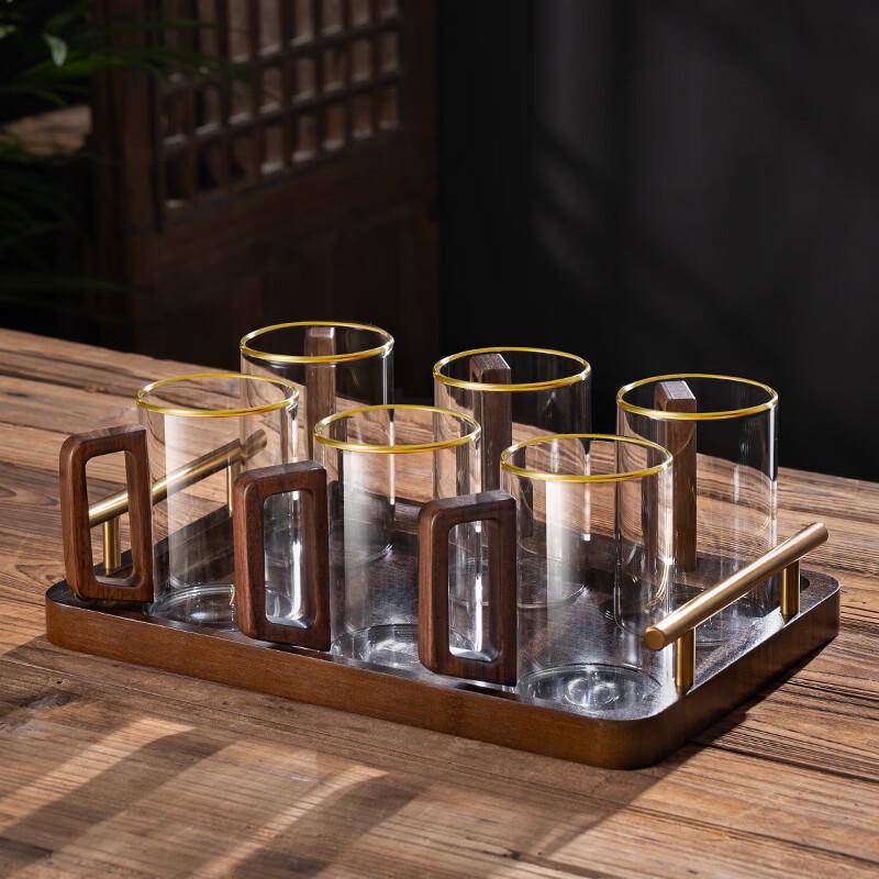 Handun High Borosilicate Glass Cup Set with Wooden Handle