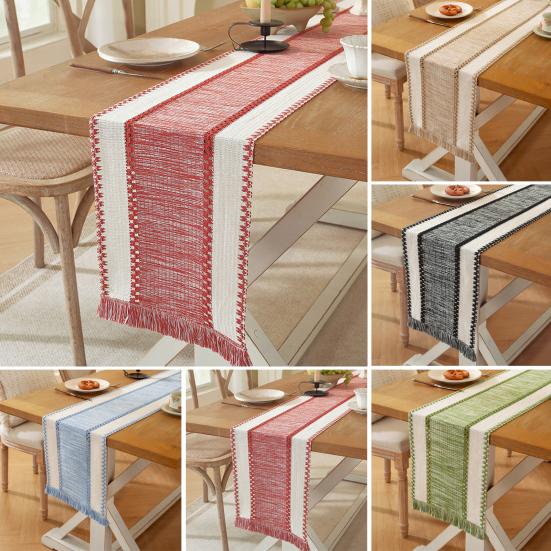 Boho Table Runner Color Block Table Runner with Tassels Farmhouse Table Runner for Kitchen Dining Table Dresser Home Decor