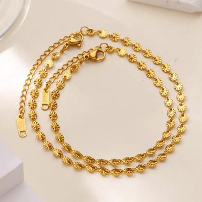 Stainless Steel Textured Round Link Bangle Bracelets For Women Gold Color Geometric Bracelet Fashion Luxury Simple Jewelry Gift