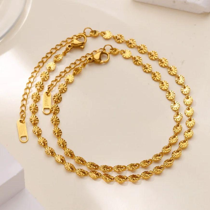 Stainless Steel Textured Round Link Bangle Bracelets For Women Gold Color Geometric Bracelet Fashion Luxury Simple Jewelry Gift