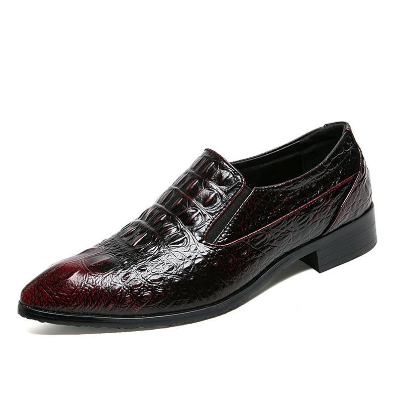Men's Shoes Spring Crocodile Pattern Casual Shoes Pointed Business Dress Leather Shoes British Retro Casual Single Shoes Men