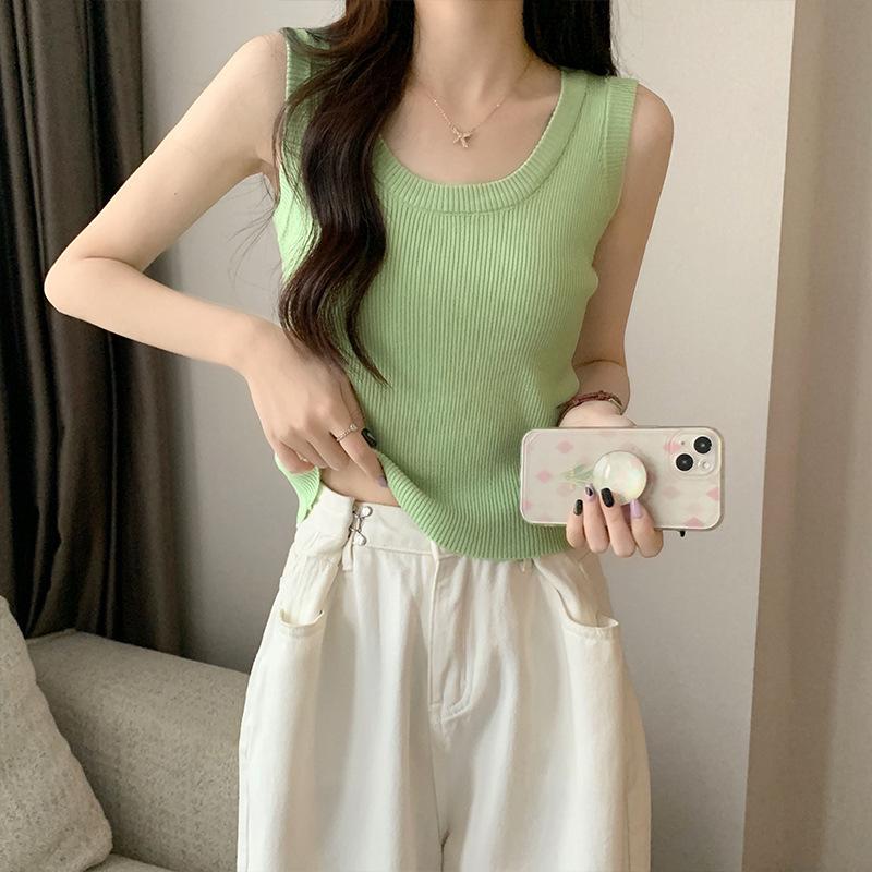 Sleeveless Outer Wear Suspender I-shaped Vest Women's Summer Knitted Slim-fitting Inner Anti-light Bottoming Shirt Inner Tide
