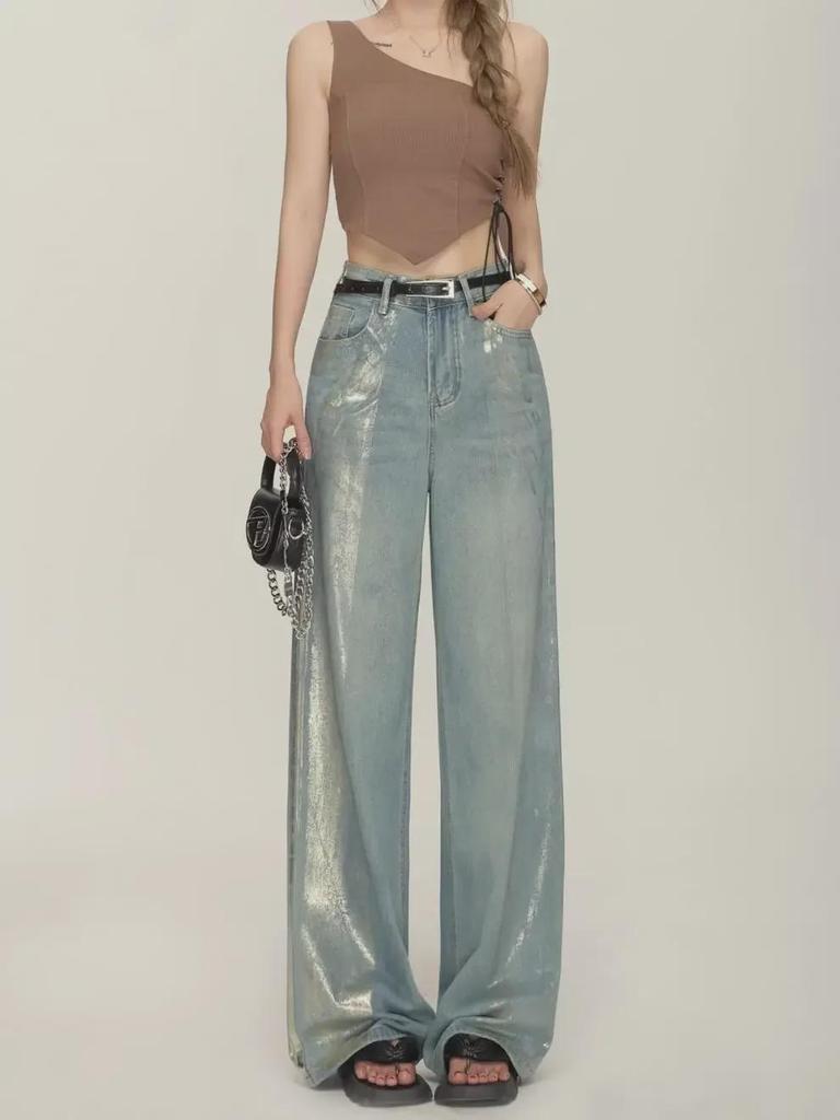 Women's Light-Colored High-Waisted Retro Wide-Leg Jeans - Summer Thin, Loose, Slimming Fit.