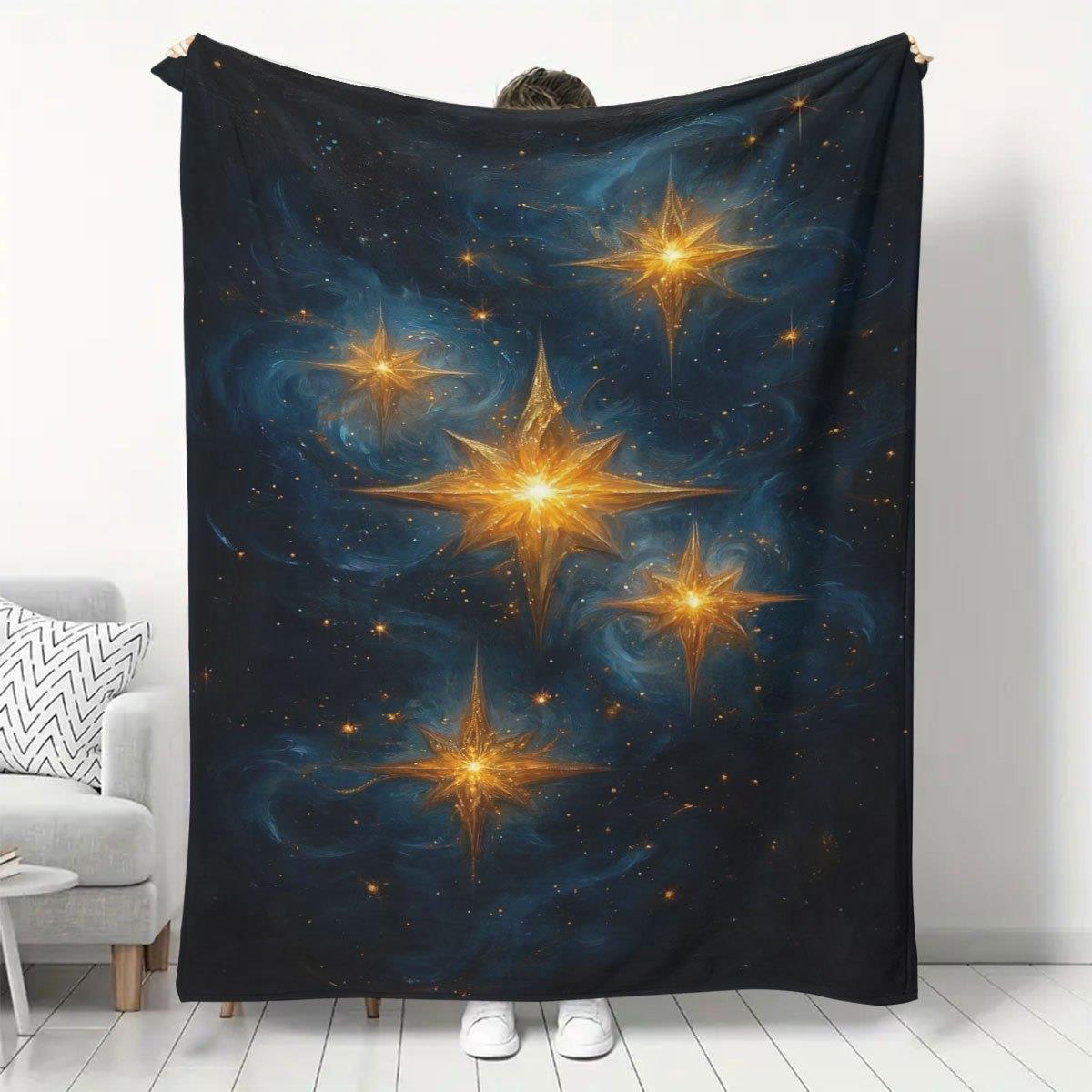 Luxury Flannel Starry Night Sky Blanket - Super Soft Golden   Navy Plush All-Season Cozy Throw for Bed,Sofa,Travel 130x150cm51x59in