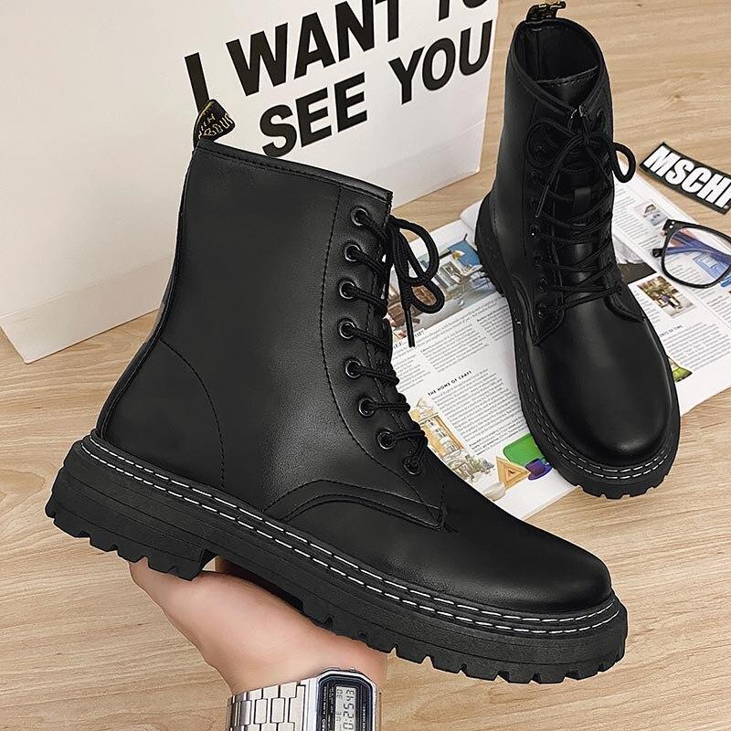 Botas de cuero Chunky Motorcycle Martin Boots para hombres Moda otoño Punta  redonda Botas cómodas Zapatos de plataforma para hombre Botas de nieve  comprar a buen precio — entrega gratuita, reseñas reales