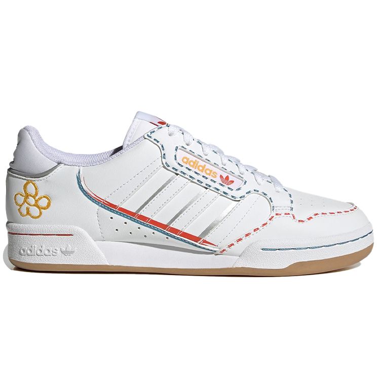 Adidas Continental 80 Stripes Embroidered Flower Unisex Sneakers White Footwear-White Silver-Metallic GZ3044