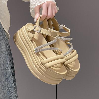Fashion Buckle Strap Chunky Sandals Women Summer High Platform Wedges Slippers Woman New Bling Decoration Thick Bottom Slides 8CM Pumps