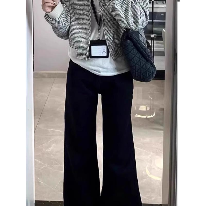 Black Micro-Flare Wide Leg Jeans for Women - Plus Size, Elastic, Slimming, Autumn