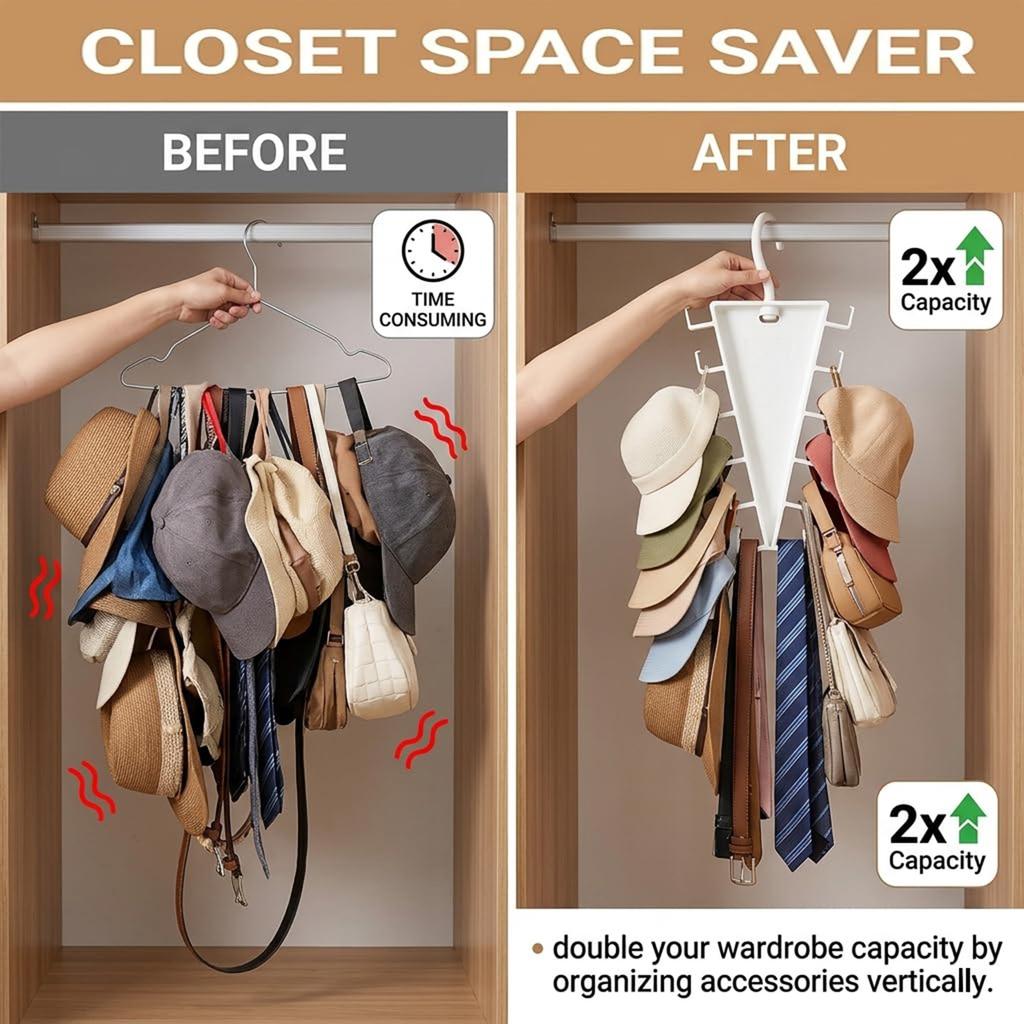 V-Shaped Double-Sided Hanging Rack Space-Saving Multi-Hook Storage Organizer for Home Dormitory Closet Hat and Accessory Holder