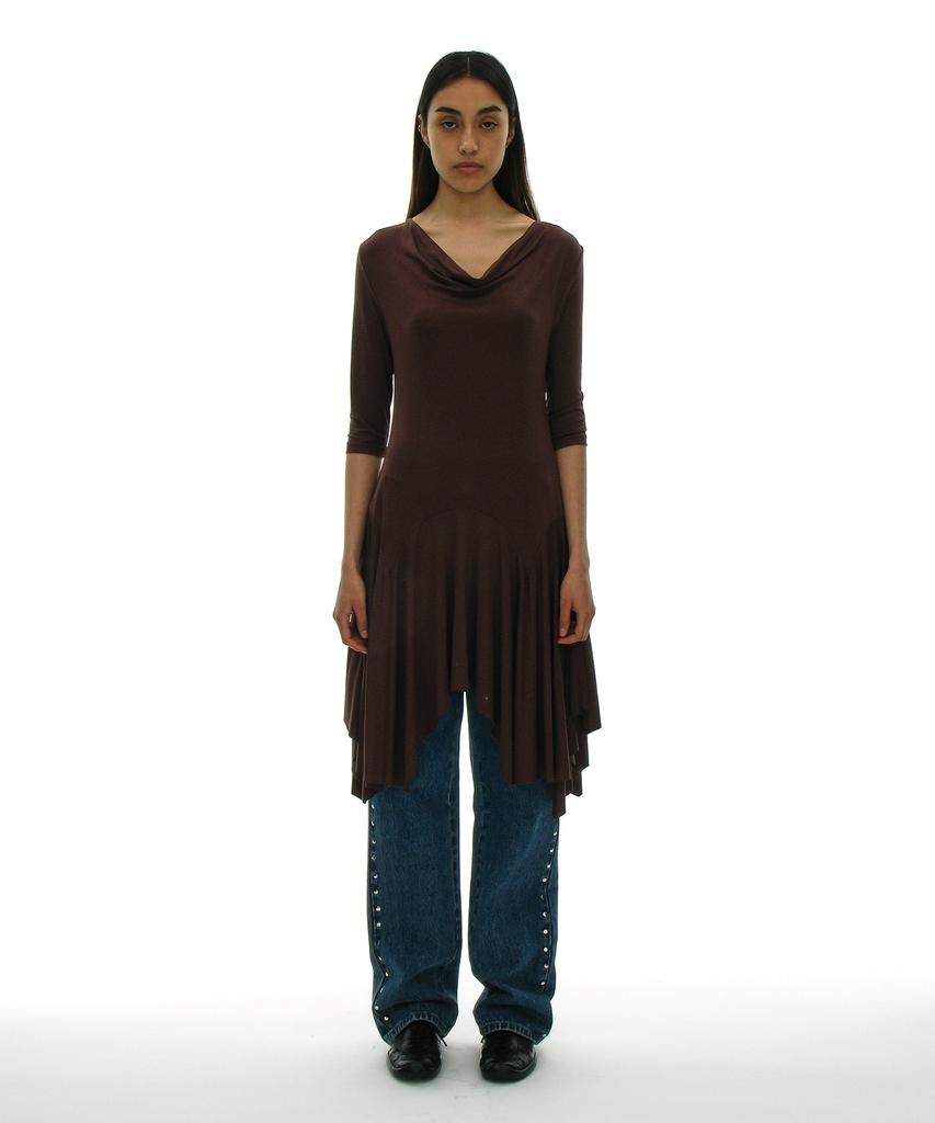Partimento Woman Cowl Neck Asymmetrical Jersey Dress_Brown