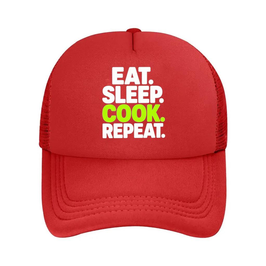 Eat Sleep Cook Repeat Neon Typograph Mesh Baseball Cap For Womens Unisex FeUnisex Beach Dad Hat Hip Hop