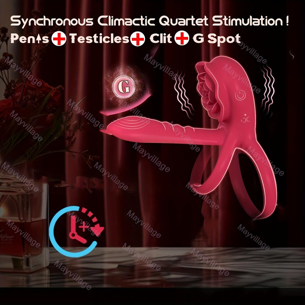 9 Modes Vibrating Penis Sleeve Silicone Vibrating Rooster Ring Penis Sleeve with Rose Clitoral Stimulator Sex Toys for Adult 18