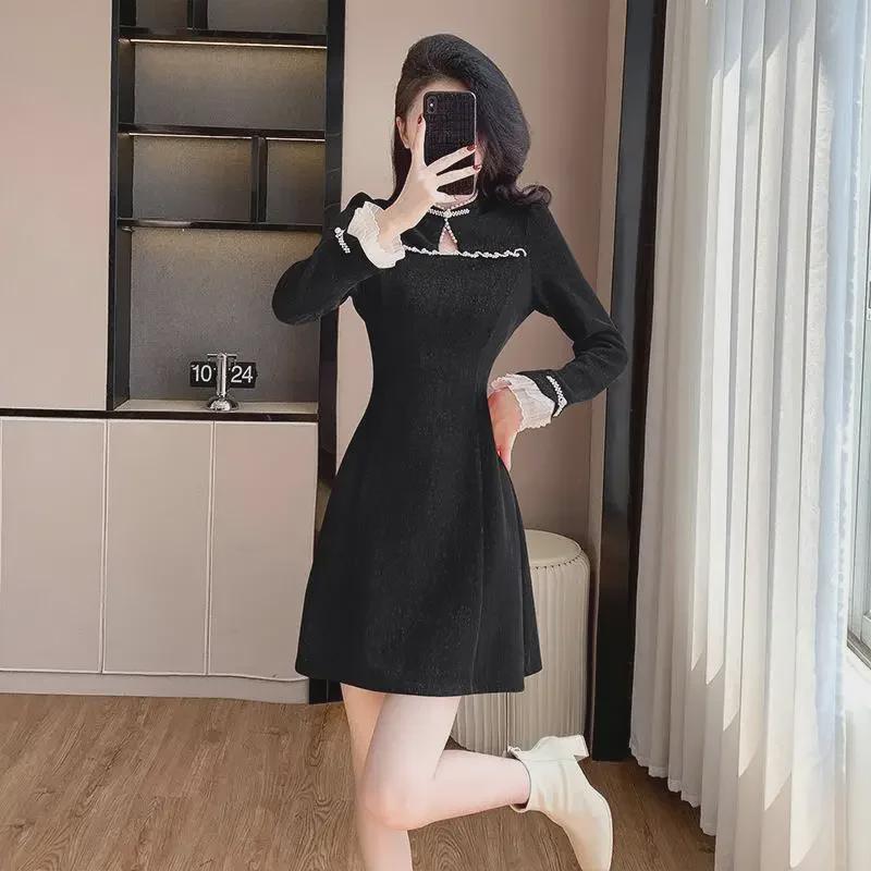 2025 Modern Chinese Style Cheongsam Dress with Corduroy and Pearl Buttons