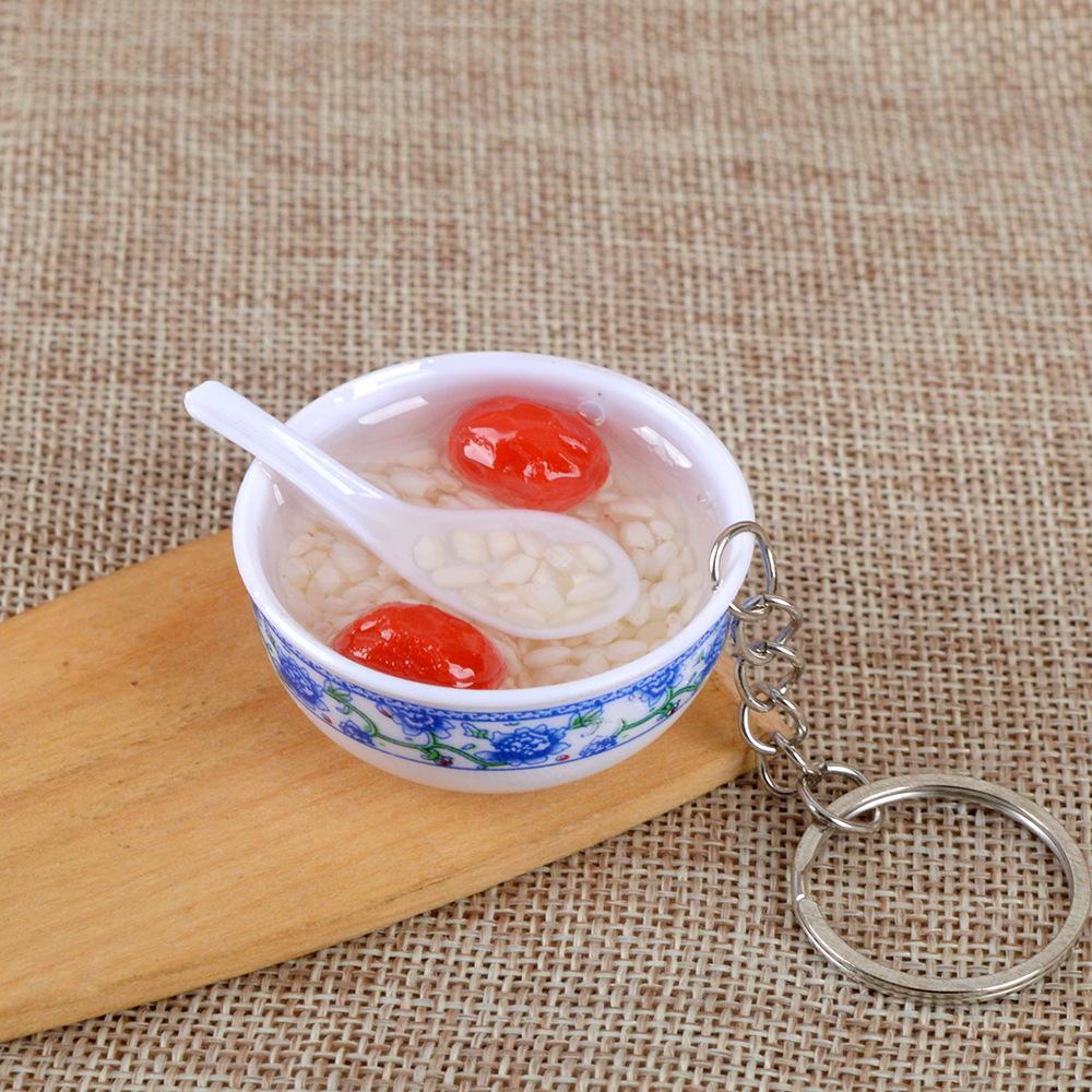 Chinese Style Realistic Noodle Keychain, 4cm Blue and White Porcelain Bowl, Food Play Prop.