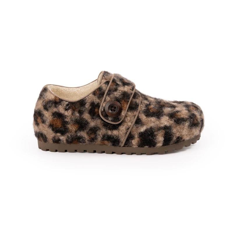 Grape Home~ Thick Sole and Thick Velvet Increase Cm~ Super Warm Fluffy Buttons with Velvet Leopard Print Women's Warm Shoes Women