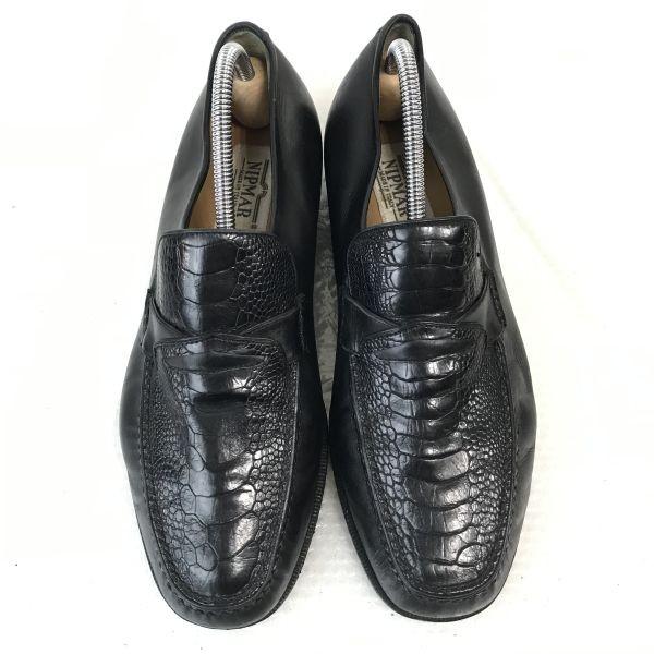 Seltene NIPMAR Straußenbein Slipper Mokassins Größe 6.5 24.5cm Schwarz Slipper Straußenleder Business Schuhe(GEBRAUCHT)