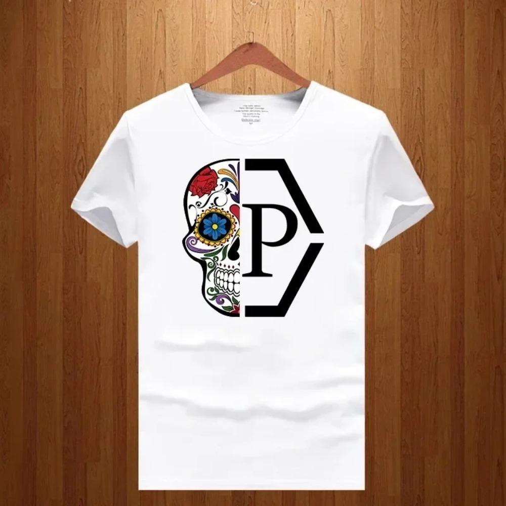 

Luxury Brand Half Skull Flower Printed T-Shirt Letter Men 2024 New Oversized Short Sleeve T-shirt Women Round Neck Print T Shirt XXXXXL білий