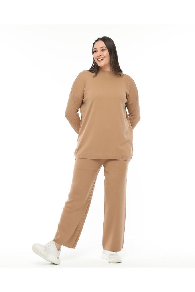 Stil Femei Mărime Mare Sub-Superior Echipă Negru Tricotaj Top-Jos Costum Mărime Plus