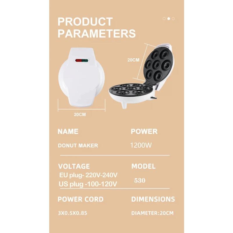 Mini Donut Maker Machine Non-stick Surface for Kids Breakfast Snack Desserts Makes 7 Doughnuts White Color Home Appliances
