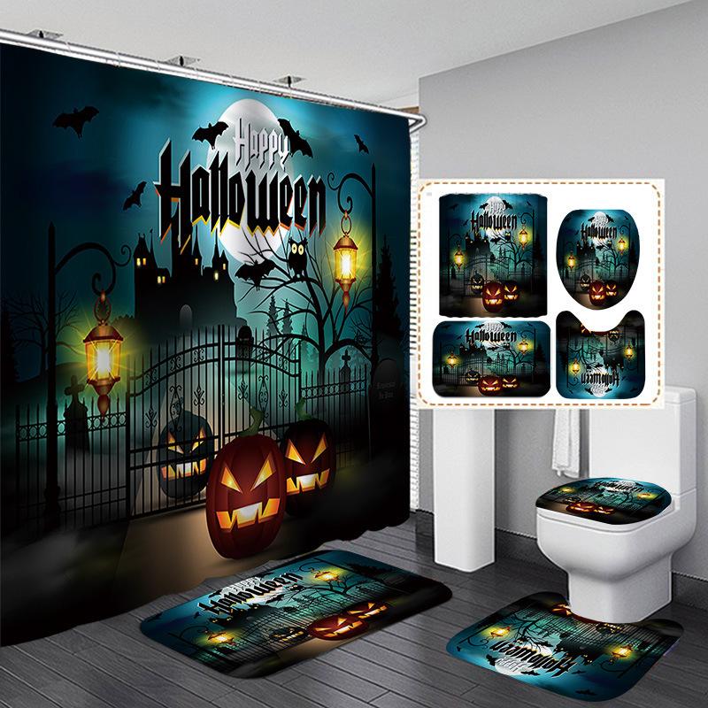 Halloween Elements 3D Digital Printing Bathroom Four-Piece Shower Curtain Partition Curtain Shower Curtain