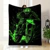Motocross Rider Neon Green Artwork Patterned Flannel Blanket Perfect for the Bedroom Living Room, Sofa, or a Little Nap