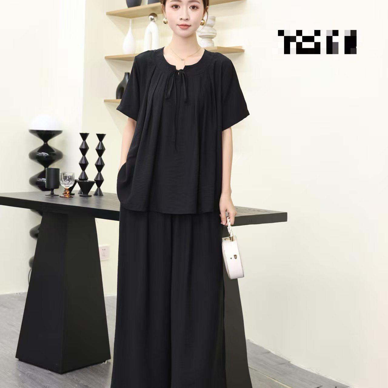 

Women s 2026 Summer Fashion Suit: Stylish Loose-Fit Top & Wide-Leg Pants Two-Piece Set XL 45-55 kg
