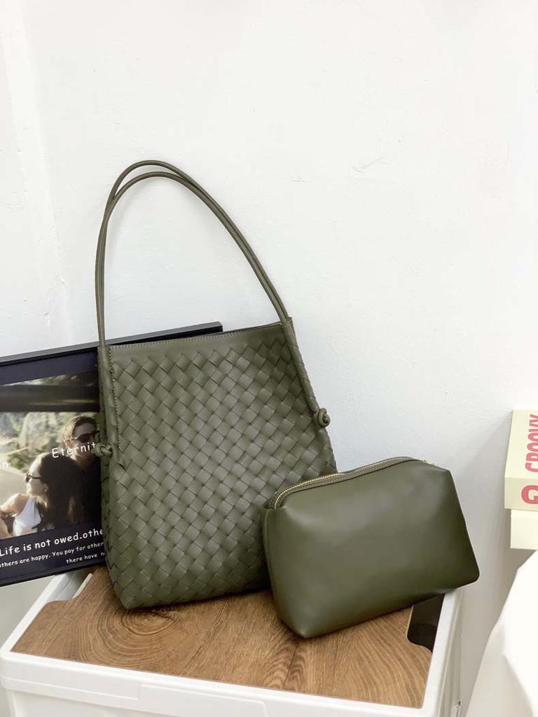 New knot leather woven shopping bag mother and child bag tote bag commuter large capacity underarm shoulder bag women