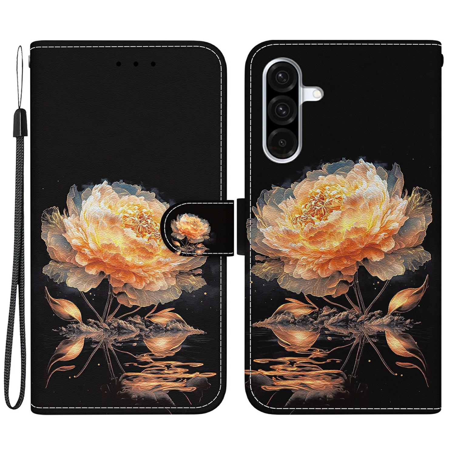 

For Samsung Galaxy A26 5G Wallet Phone Case Anti-Drop Leather Flip Cover Pattern Printing Gold Peony