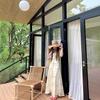 French Holiday Style Sleeveless V-neck Floral Dress Women's Summer Waist Thin A-shaped Skirt Gentle Wind Suspender Long Dress