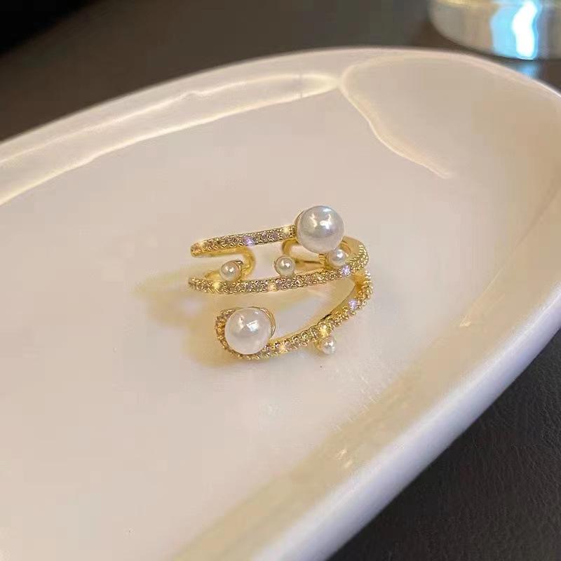 Korean Pearl Open Ring - Women s Autumn/Winter Niche Design, Fashionable Index Finger Style Adjustable Open Size