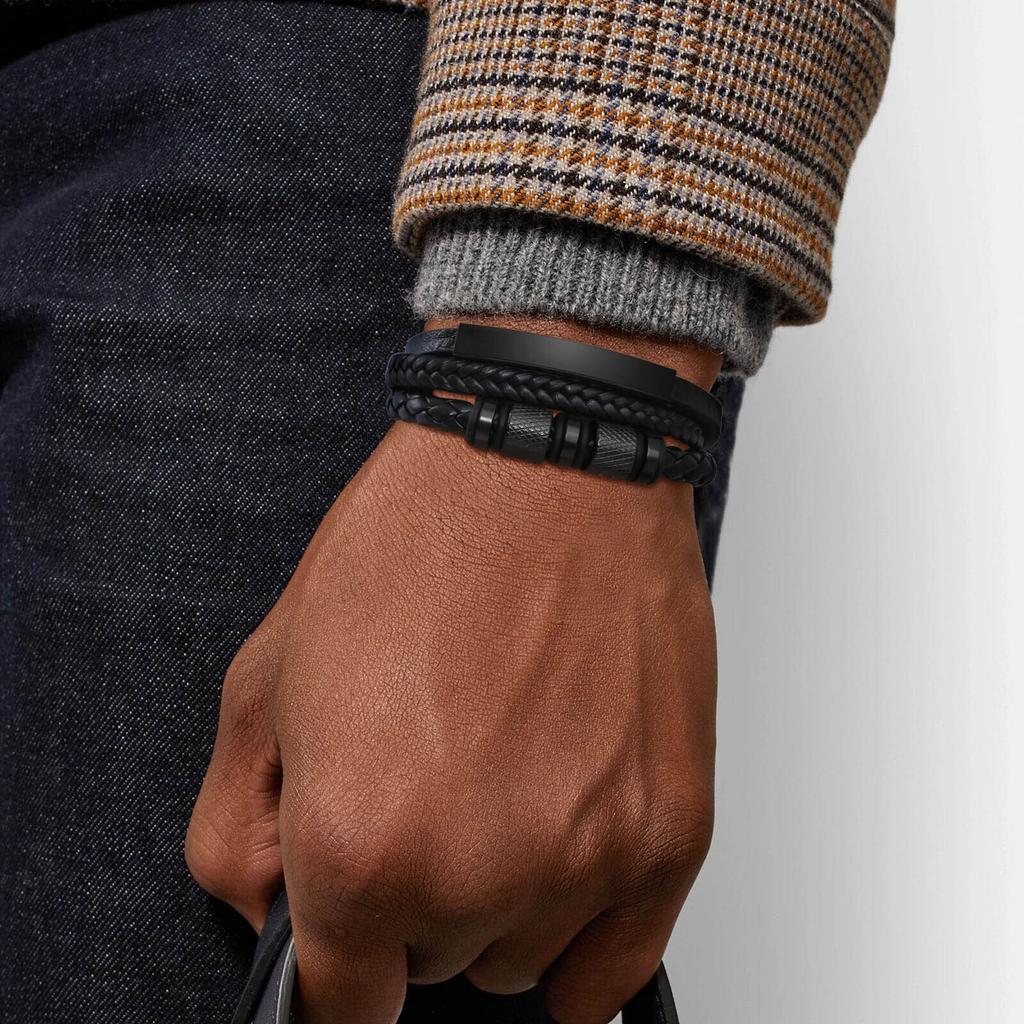 Vnox Personalized Braided Leather Bracelet for Men Handmade Triple Woven Pu Leather Bracelet Custom Name Text Jewelry Gifts