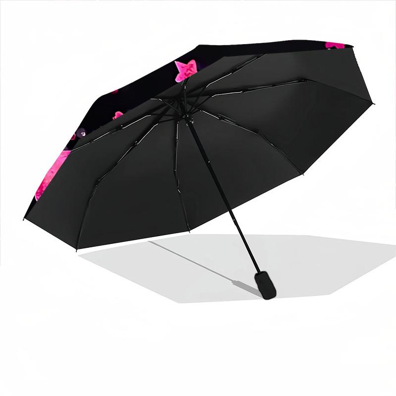 1pc Pink Star Sequins Automatic Opening and Closing Folding Umbrella with 8 Iron Ribs - Portable, Foldable for Travel yy251124118